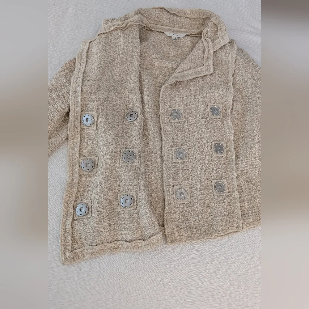 CAbi Woman's Chenille Oatmeal Color Blazer Double Breasted Size S